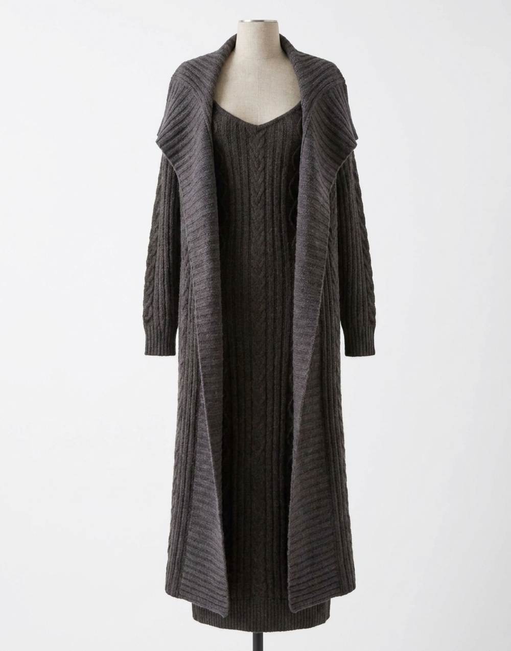 NEW DAVI & DANI sweater knit cable longline dress & cardigan set in grey